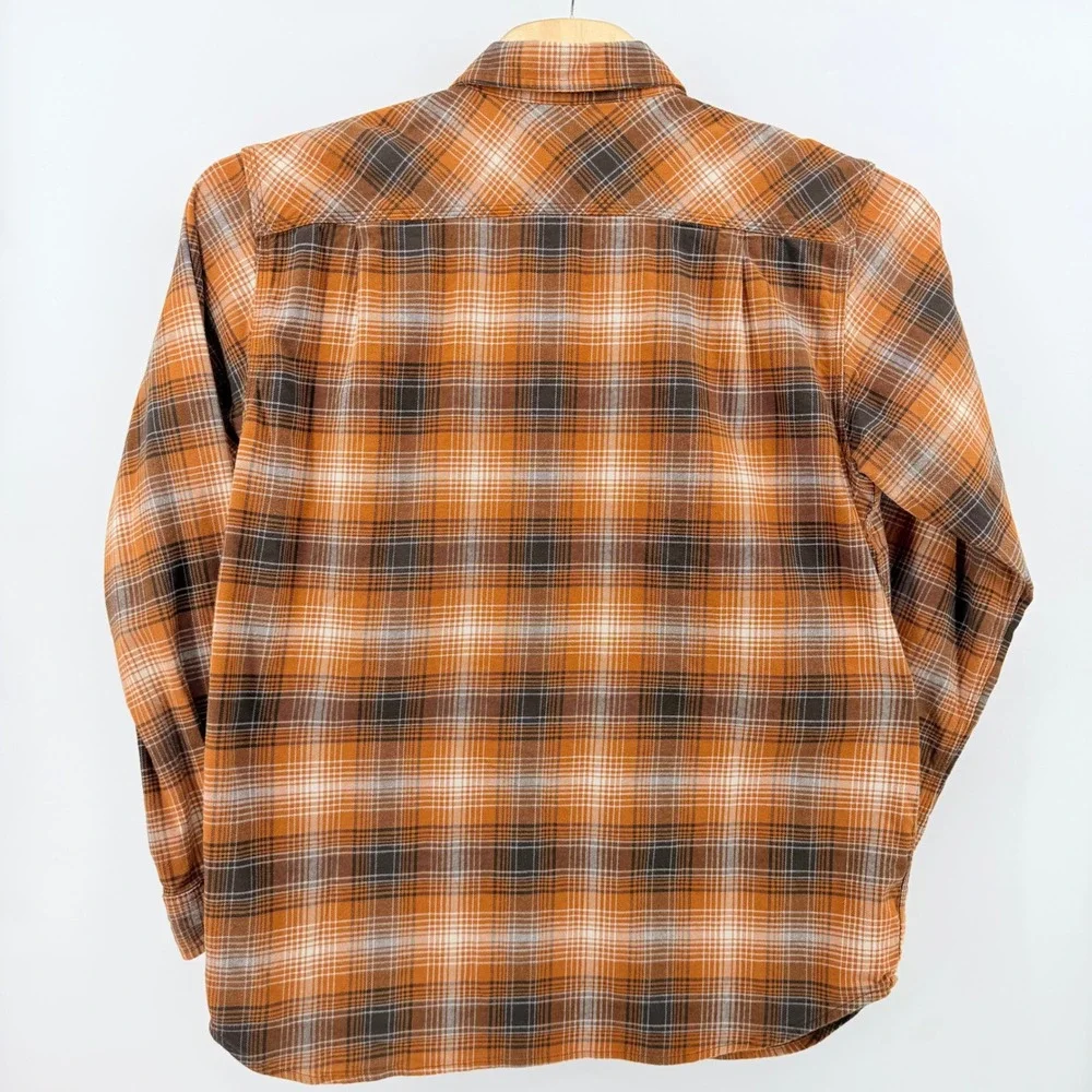 Carhartt Flannel Shirt Mens L Orange Brown Plaid Relaxed Fit 104449 017